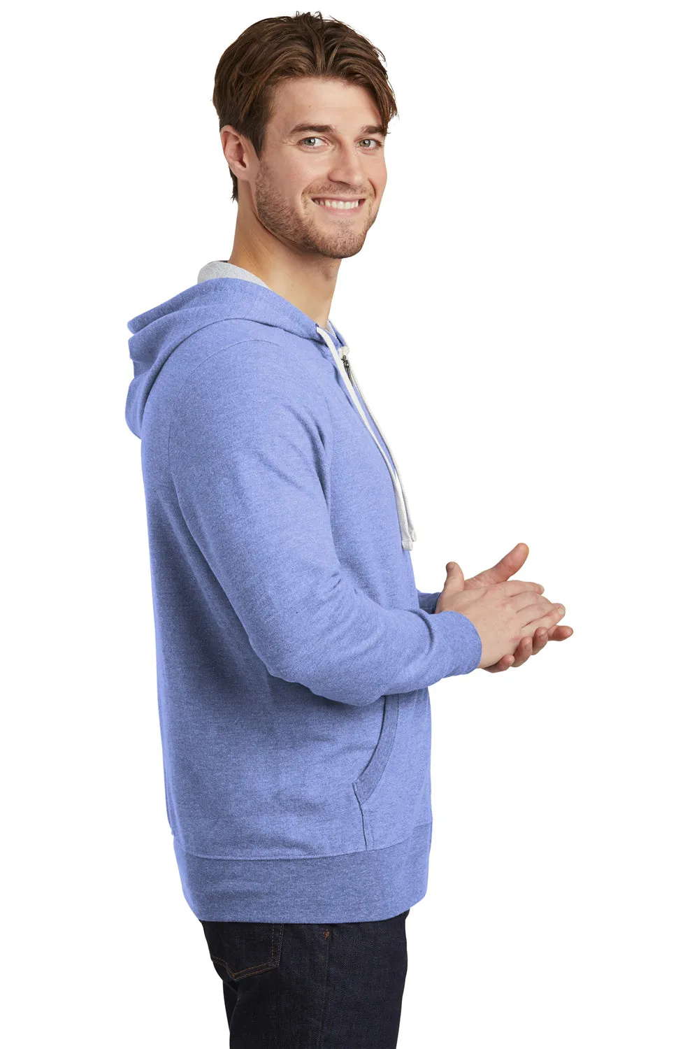 District Mens Perfect French Terry Full Zip Hooded Sweatshirt Hoodie w/ Pockets - Maritime Blue Frost - Closeout