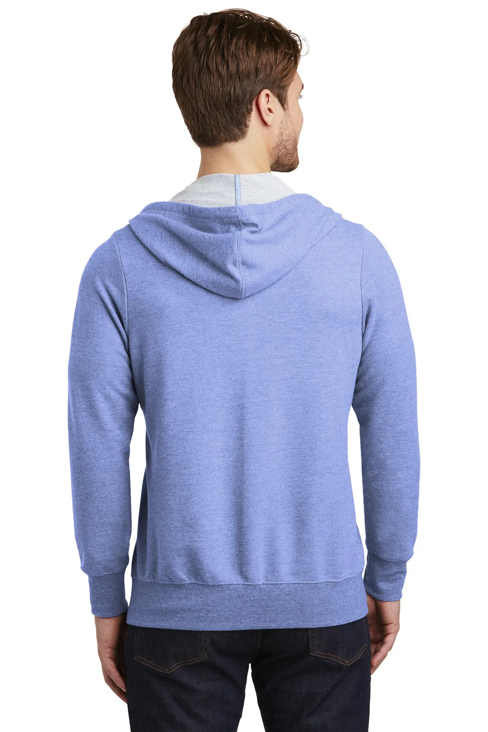District Mens Perfect French Terry Full Zip Hooded Sweatshirt Hoodie w/ Pockets - Maritime Blue Frost - Closeout
