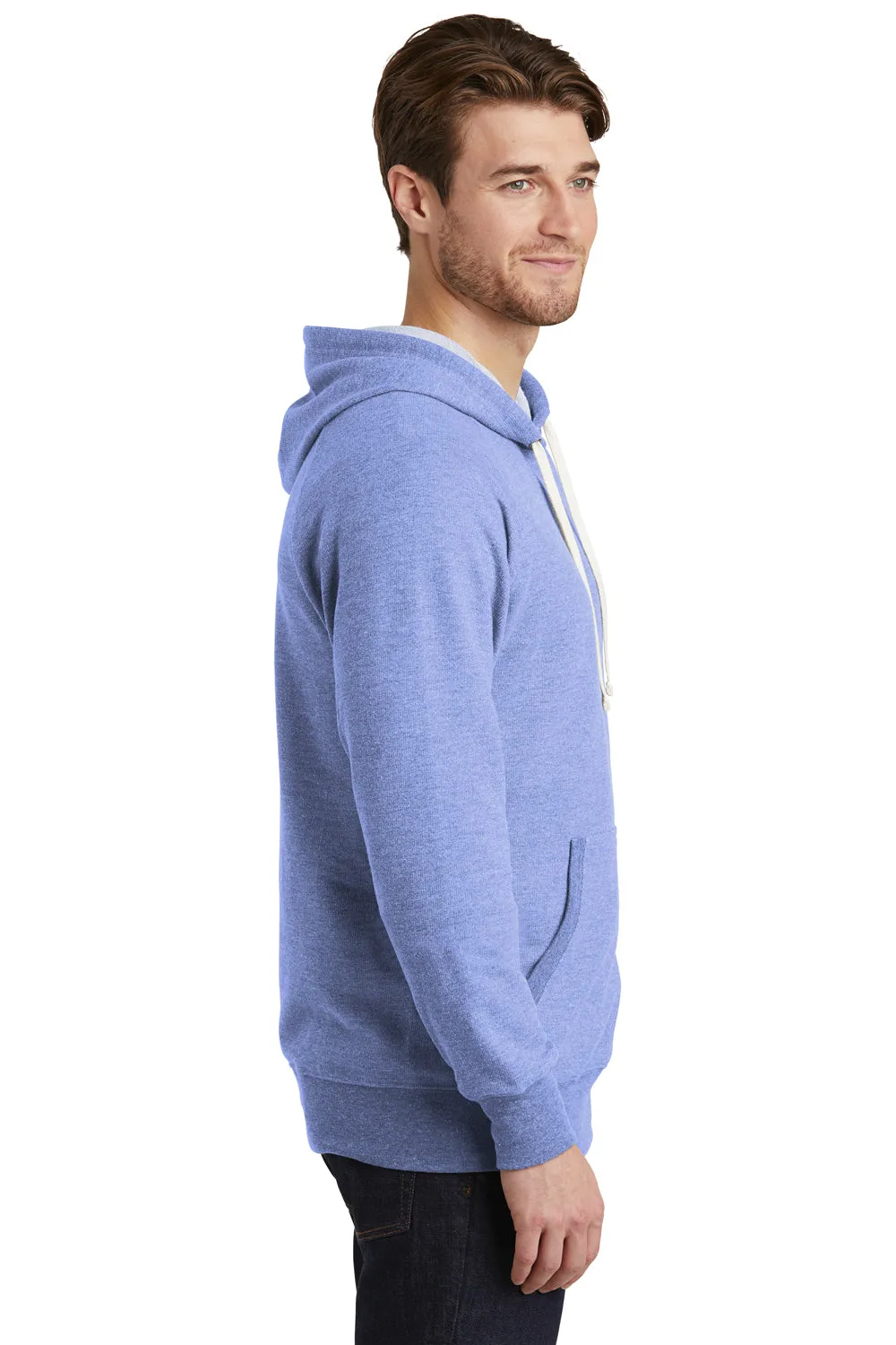 District Mens Perfect French Terry Hooded Sweatshirt Hoodie w/ Pouch Pocket - Maritime Blue Frost - Closeout