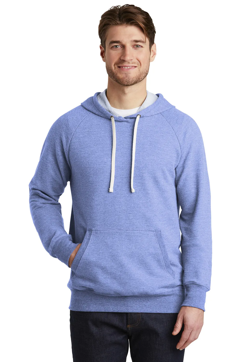 District Mens Perfect French Terry Hooded Sweatshirt Hoodie w/ Pouch Pocket - Maritime Blue Frost - Closeout