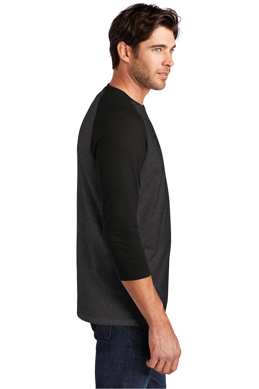 District Mens Perfect Tri 3/4 Sleeve Crewneck T-Shirt - Black Frost/Black