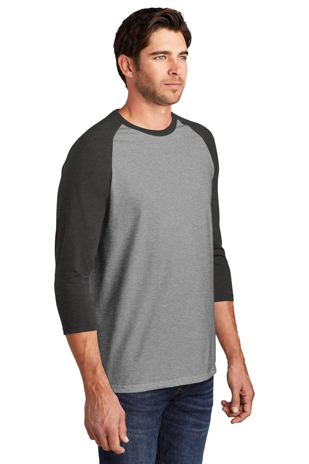 District Mens Perfect Tri 3/4 Sleeve Crewneck T-Shirt - Grey Frost/Black