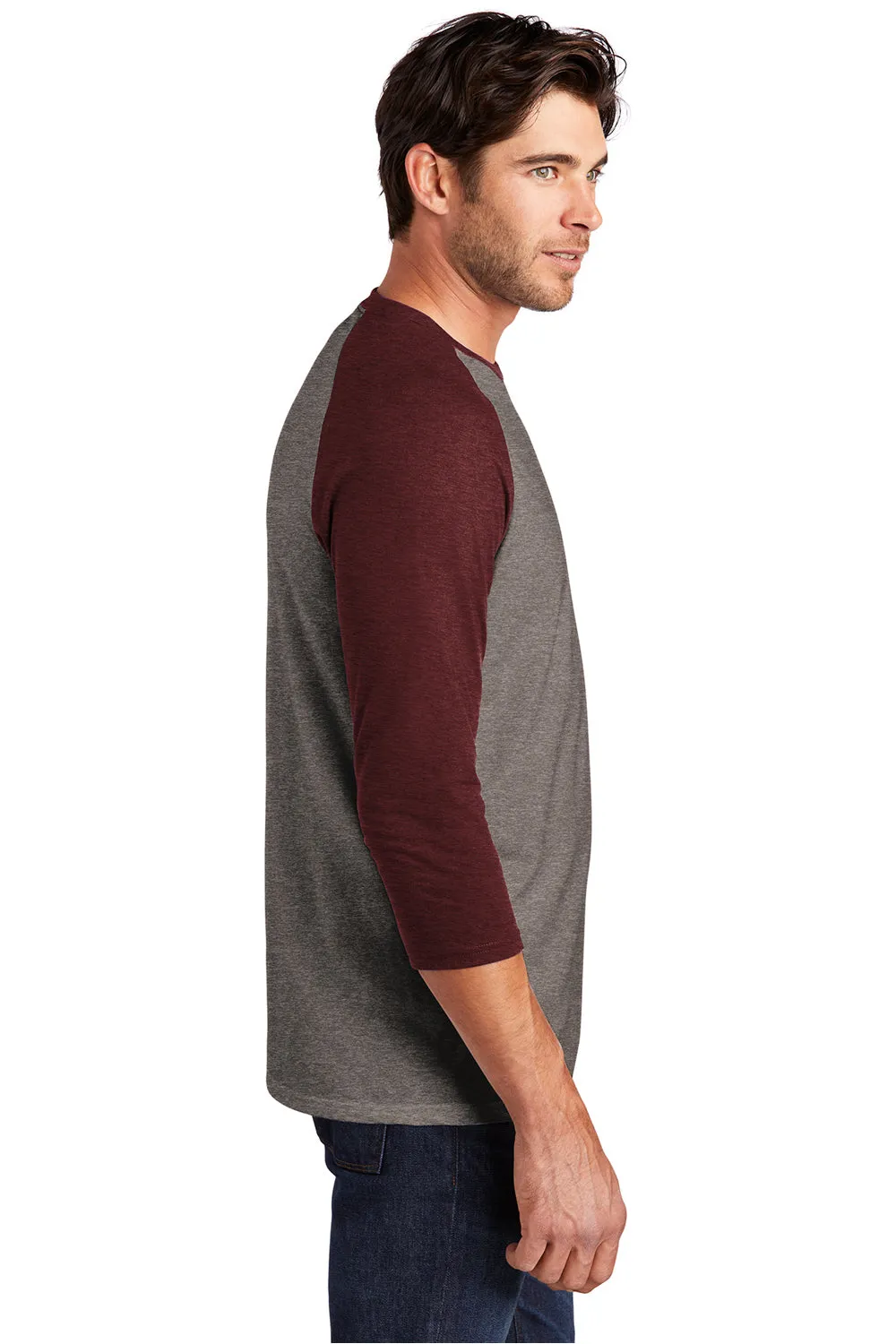 District Mens Perfect Tri 3/4 Sleeve Crewneck T-Shirt - Grey Frost/Maroon Frost