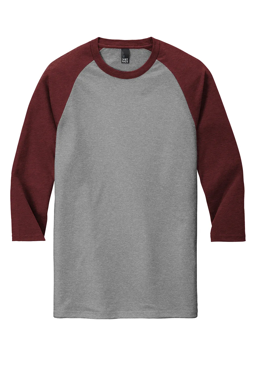 District Mens Perfect Tri 3/4 Sleeve Crewneck T-Shirt - Grey Frost/Maroon Frost