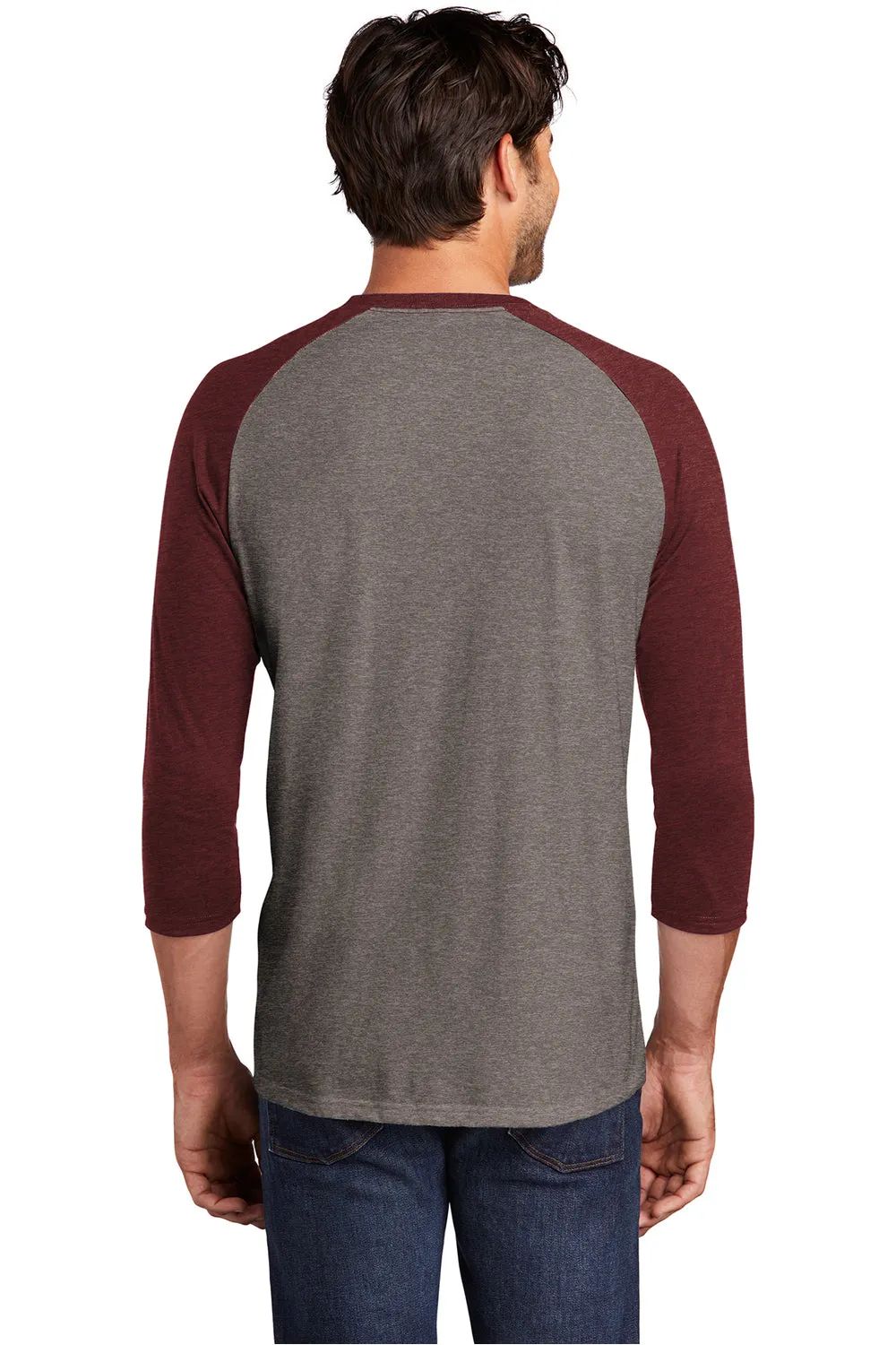 District Mens Perfect Tri 3/4 Sleeve Crewneck T-Shirt - Grey Frost/Maroon Frost