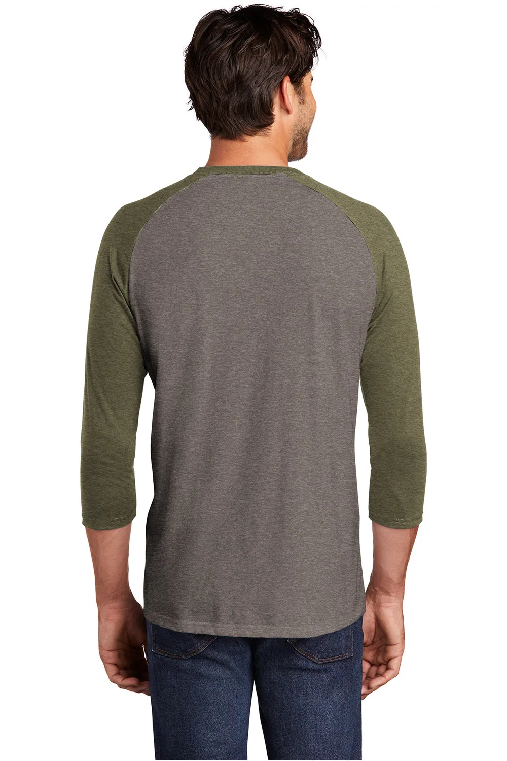 District Mens Perfect Tri 3/4 Sleeve Crewneck T-Shirt - Grey Frost/Military Green Frost