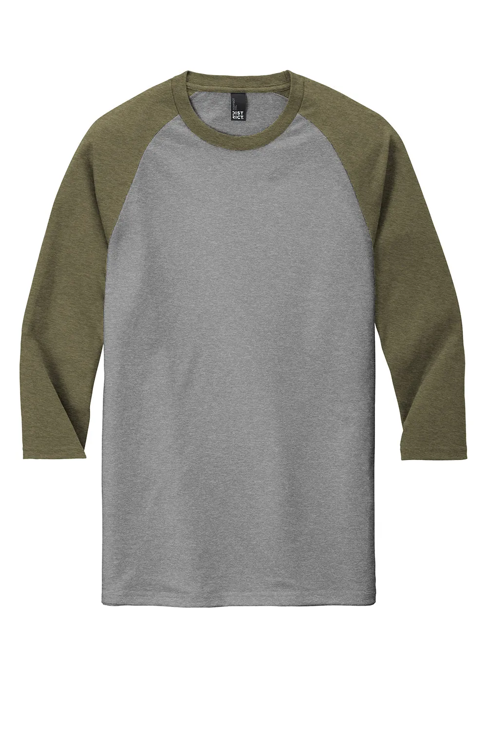 District Mens Perfect Tri 3/4 Sleeve Crewneck T-Shirt - Grey Frost/Military Green Frost