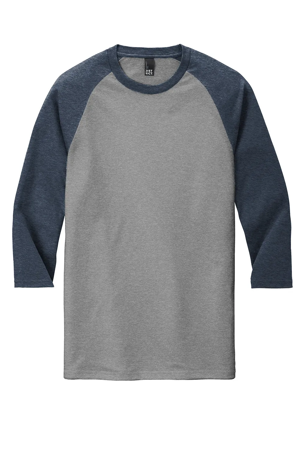 District Mens Perfect Tri 3/4 Sleeve Crewneck T-Shirt - Grey Frost/Navy Blue