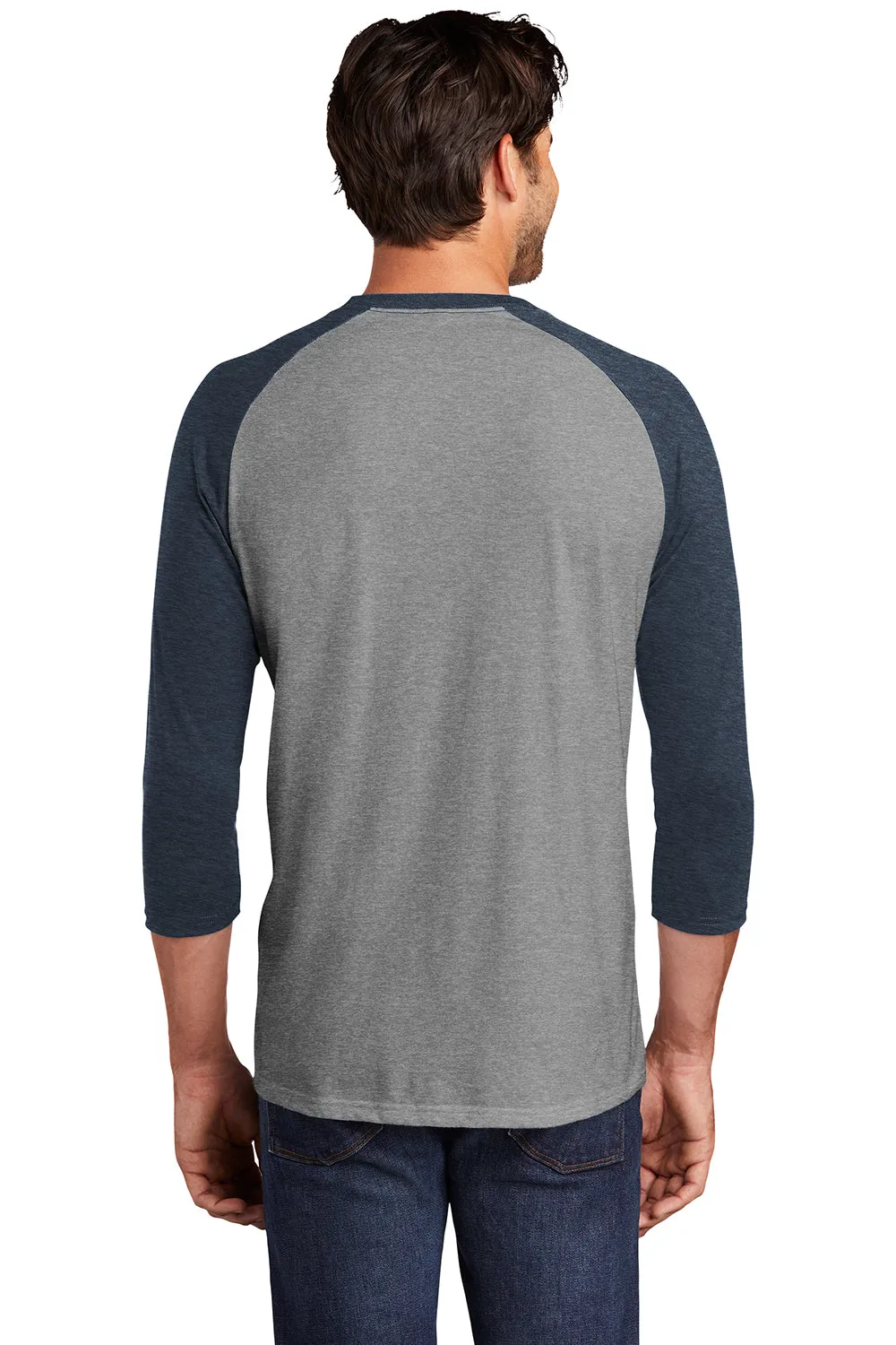 District Mens Perfect Tri 3/4 Sleeve Crewneck T-Shirt - Grey Frost/Navy Blue