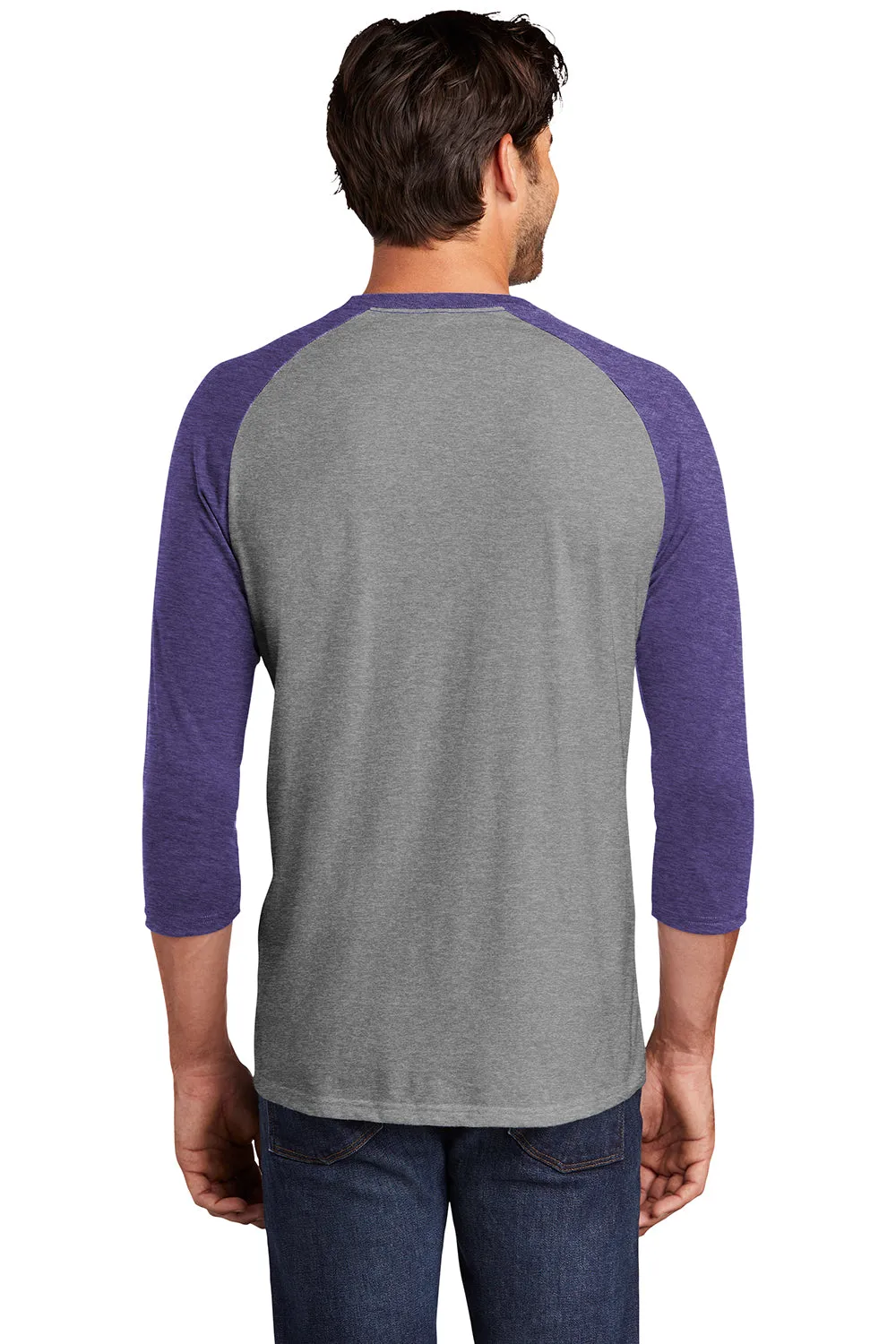 District Mens Perfect Tri 3/4 Sleeve Crewneck T-Shirt - Grey Frost/Purple