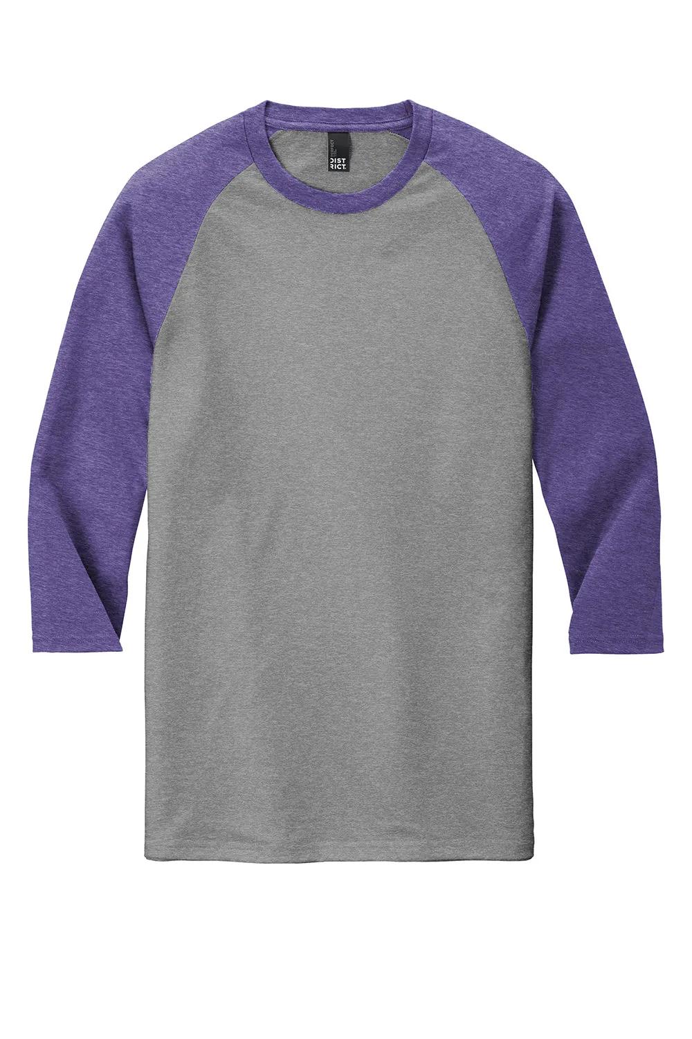 District Mens Perfect Tri 3/4 Sleeve Crewneck T-Shirt - Grey Frost/Purple