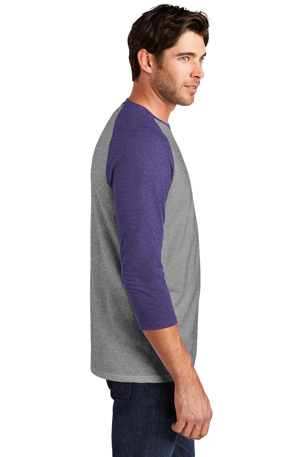 District Mens Perfect Tri 3/4 Sleeve Crewneck T-Shirt - Grey Frost/Purple