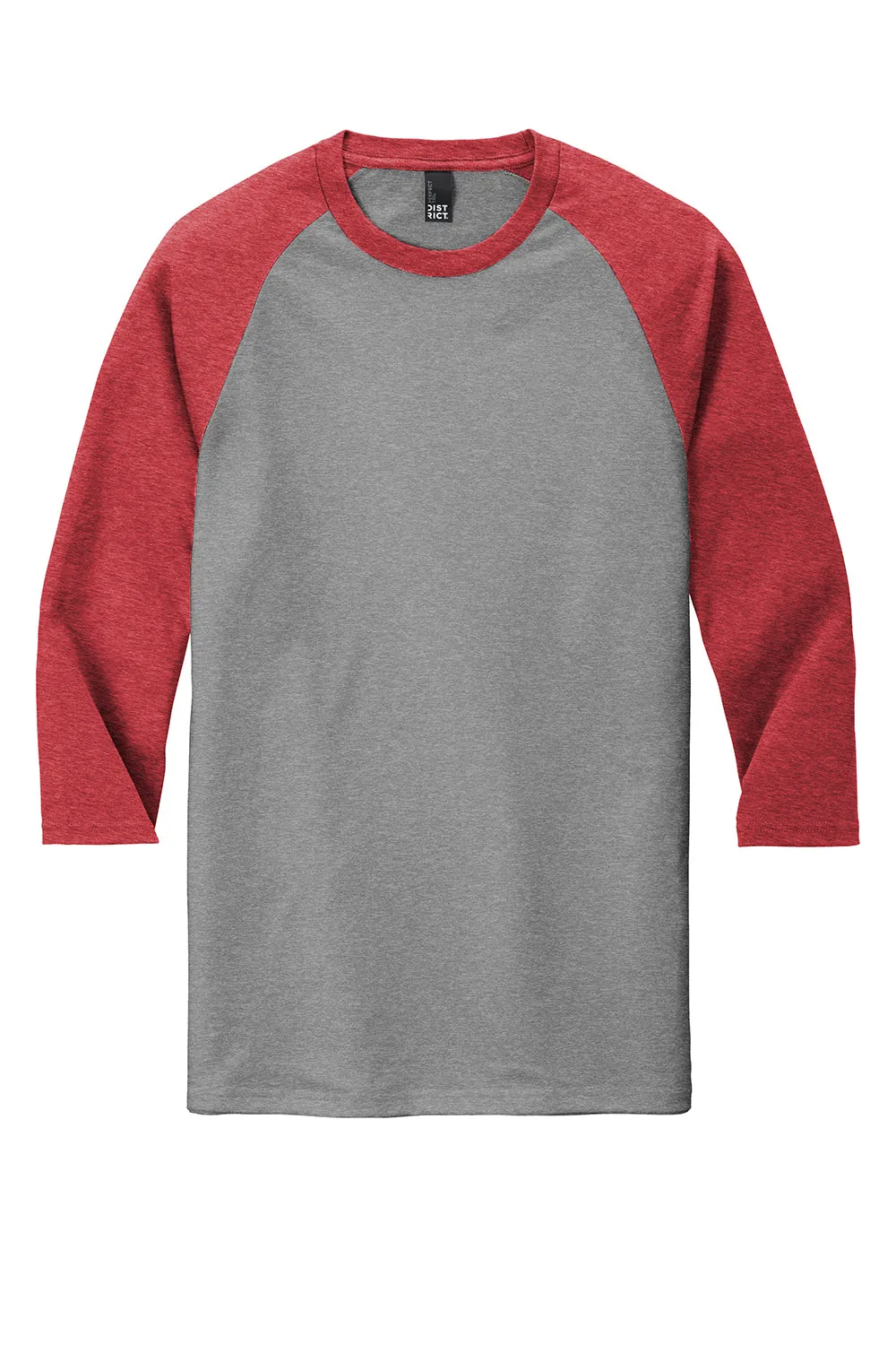 District Mens Perfect Tri 3/4 Sleeve Crewneck T-Shirt - Grey Frost/Red