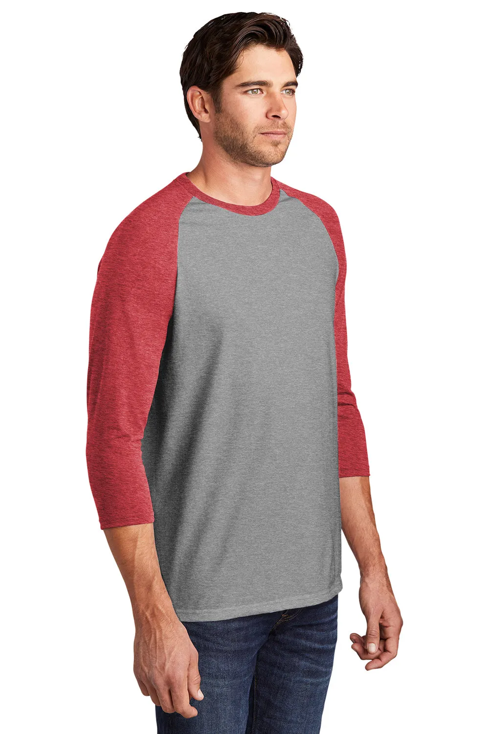 District Mens Perfect Tri 3/4 Sleeve Crewneck T-Shirt - Grey Frost/Red