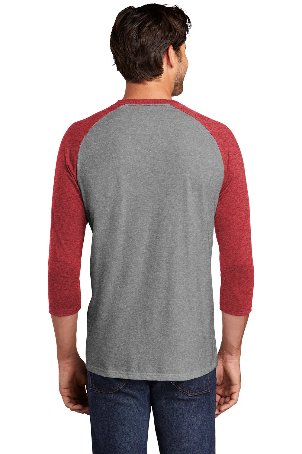 District Mens Perfect Tri 3/4 Sleeve Crewneck T-Shirt - Grey Frost/Red