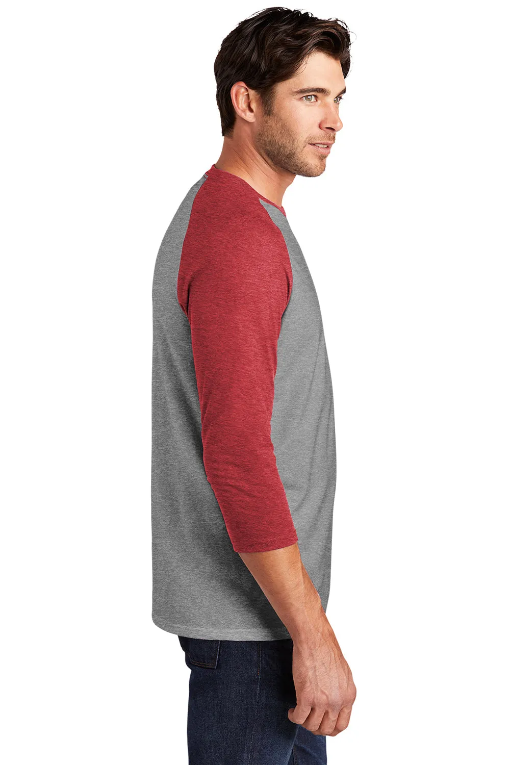 District Mens Perfect Tri 3/4 Sleeve Crewneck T-Shirt - Grey Frost/Red