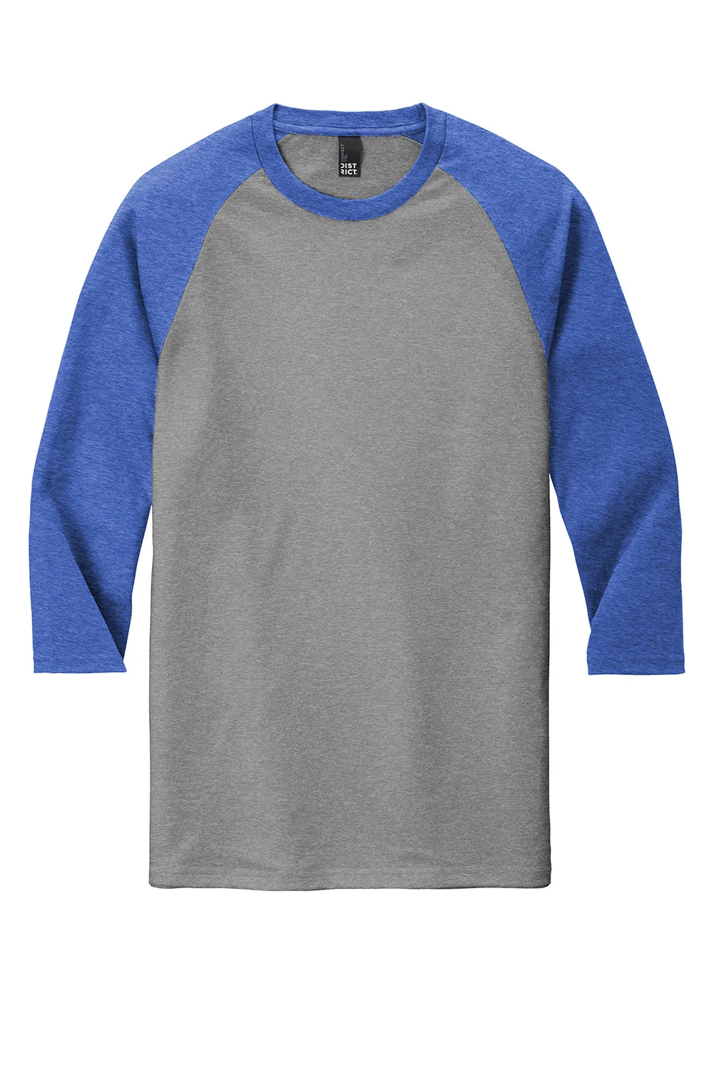 District Mens Perfect Tri 3/4 Sleeve Crewneck T-Shirt - Grey Frost/Royal Blue