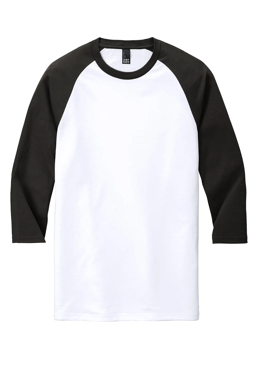 District Mens Perfect Tri 3/4 Sleeve Crewneck T-Shirt - White/Black