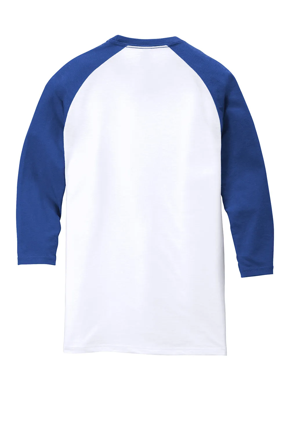 District Mens Perfect Tri 3/4 Sleeve Crewneck T-Shirt - White/Deep Royal Blue