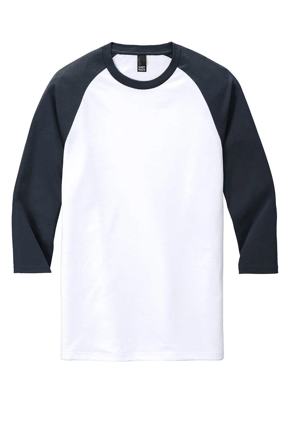 District Mens Perfect Tri 3/4 Sleeve Crewneck T-Shirt - White/New Navy Blue