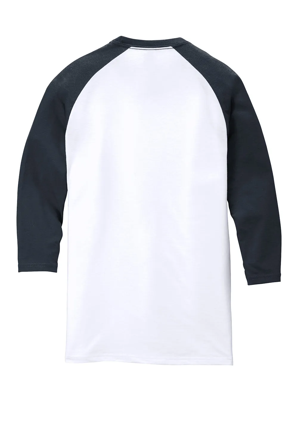 District Mens Perfect Tri 3/4 Sleeve Crewneck T-Shirt - White/New Navy Blue