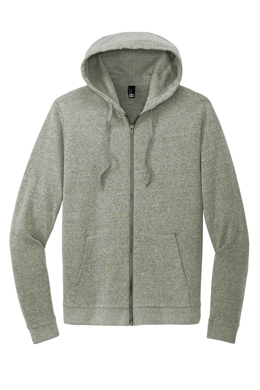 District Mens Perfect Tri Fleece Full Zip Hooded Sweatshirt Hoodie w/ Pockets - Grey Frost