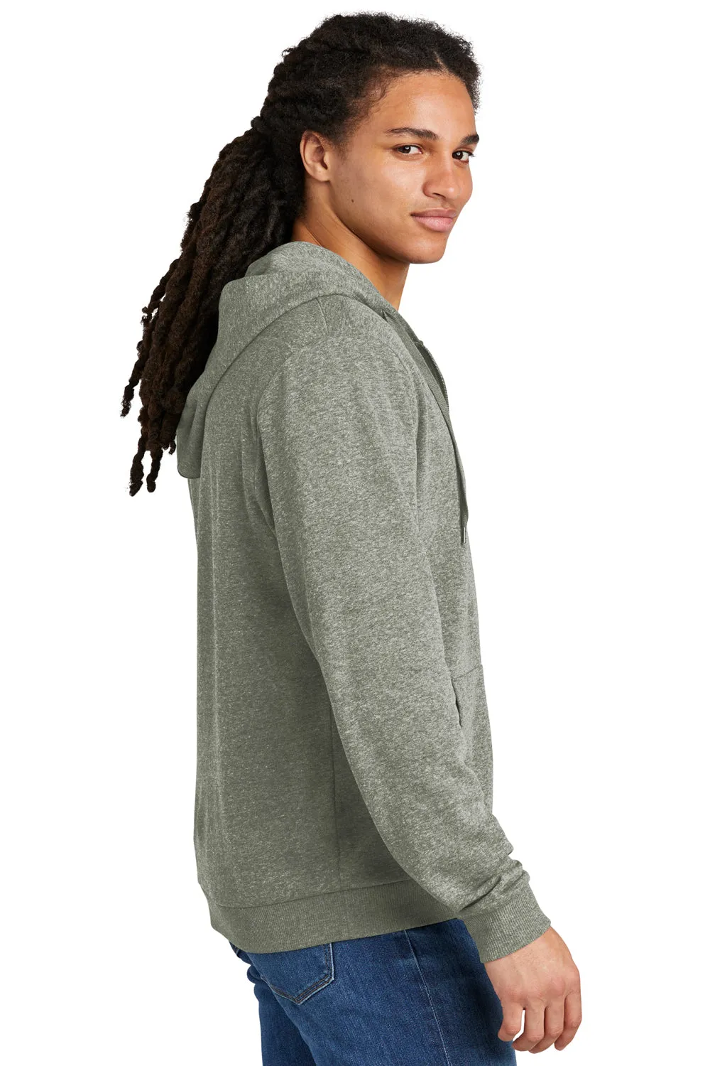 District Mens Perfect Tri Fleece Full Zip Hooded Sweatshirt Hoodie w/ Pockets - Grey Frost
