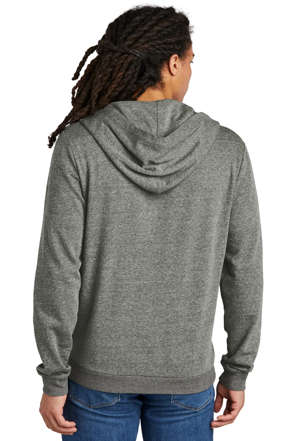 District Mens Perfect Tri Fleece Full Zip Hooded Sweatshirt Hoodie w/ Pockets - Heather Charcoal Grey
