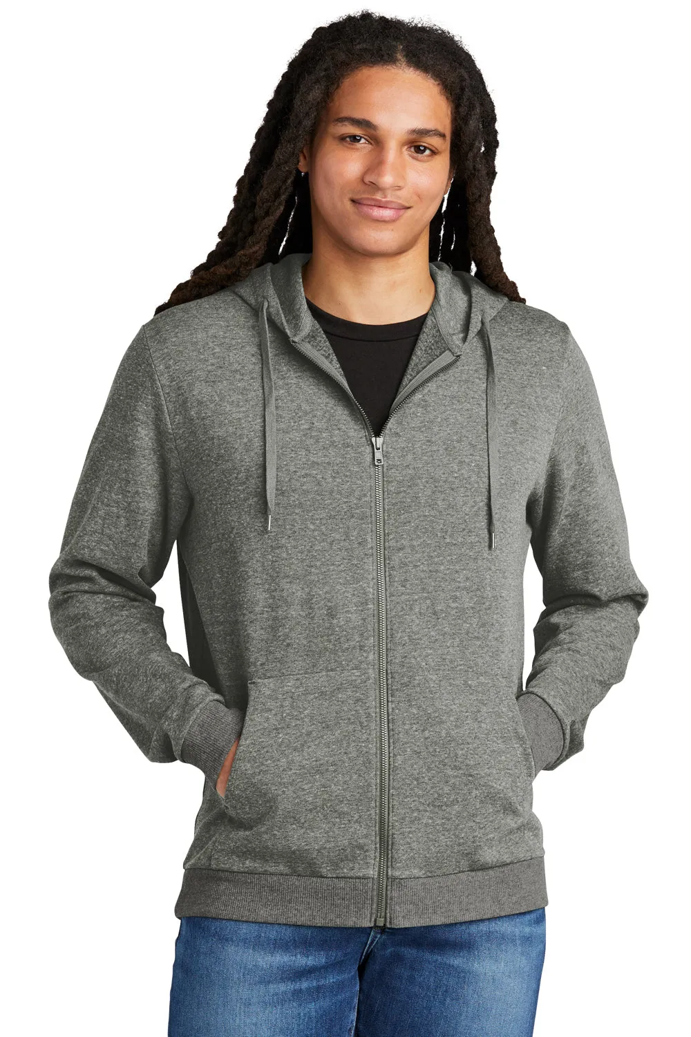 District Mens Perfect Tri Fleece Full Zip Hooded Sweatshirt Hoodie w/ Pockets - Heather Charcoal Grey