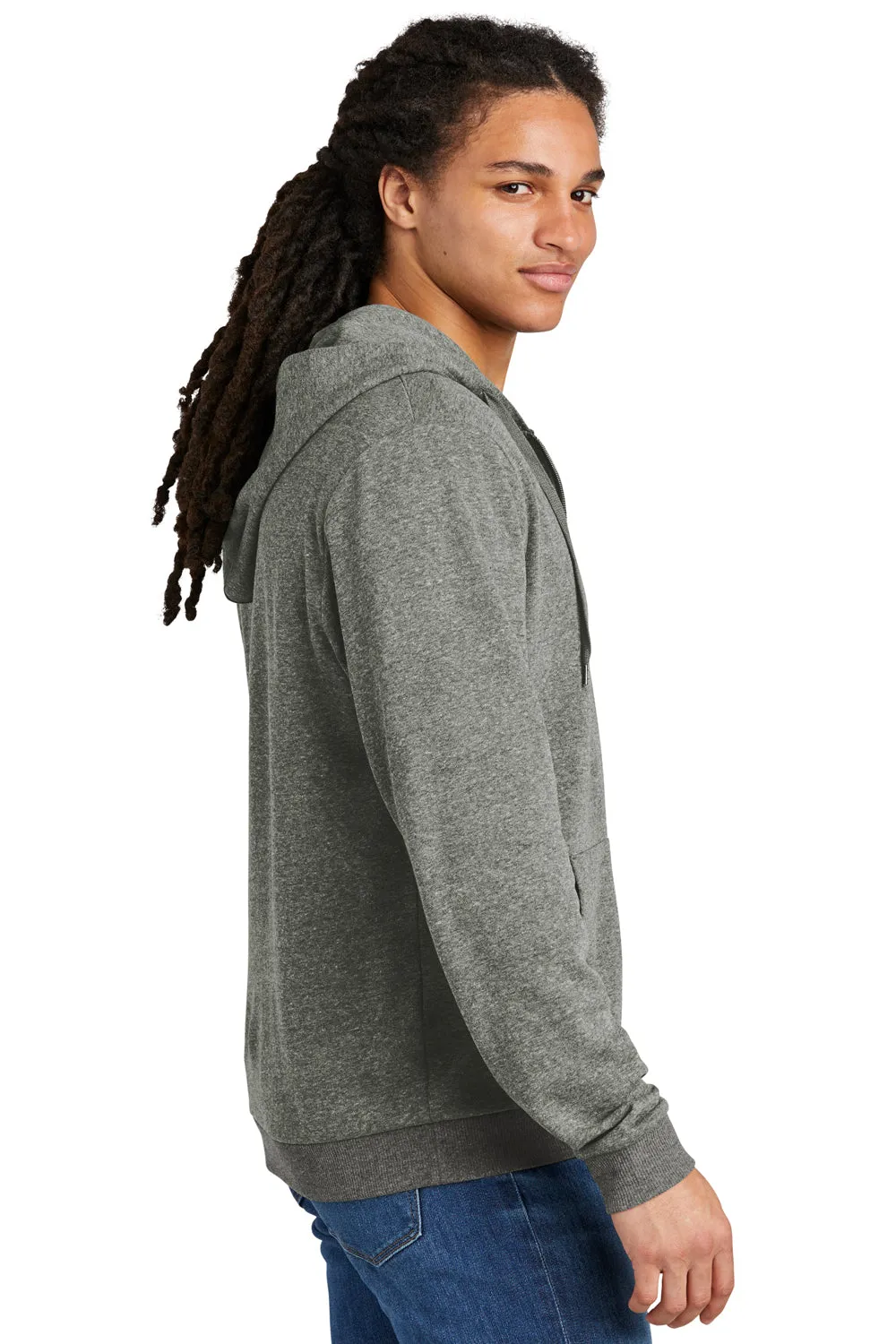 District Mens Perfect Tri Fleece Full Zip Hooded Sweatshirt Hoodie w/ Pockets - Heather Charcoal Grey