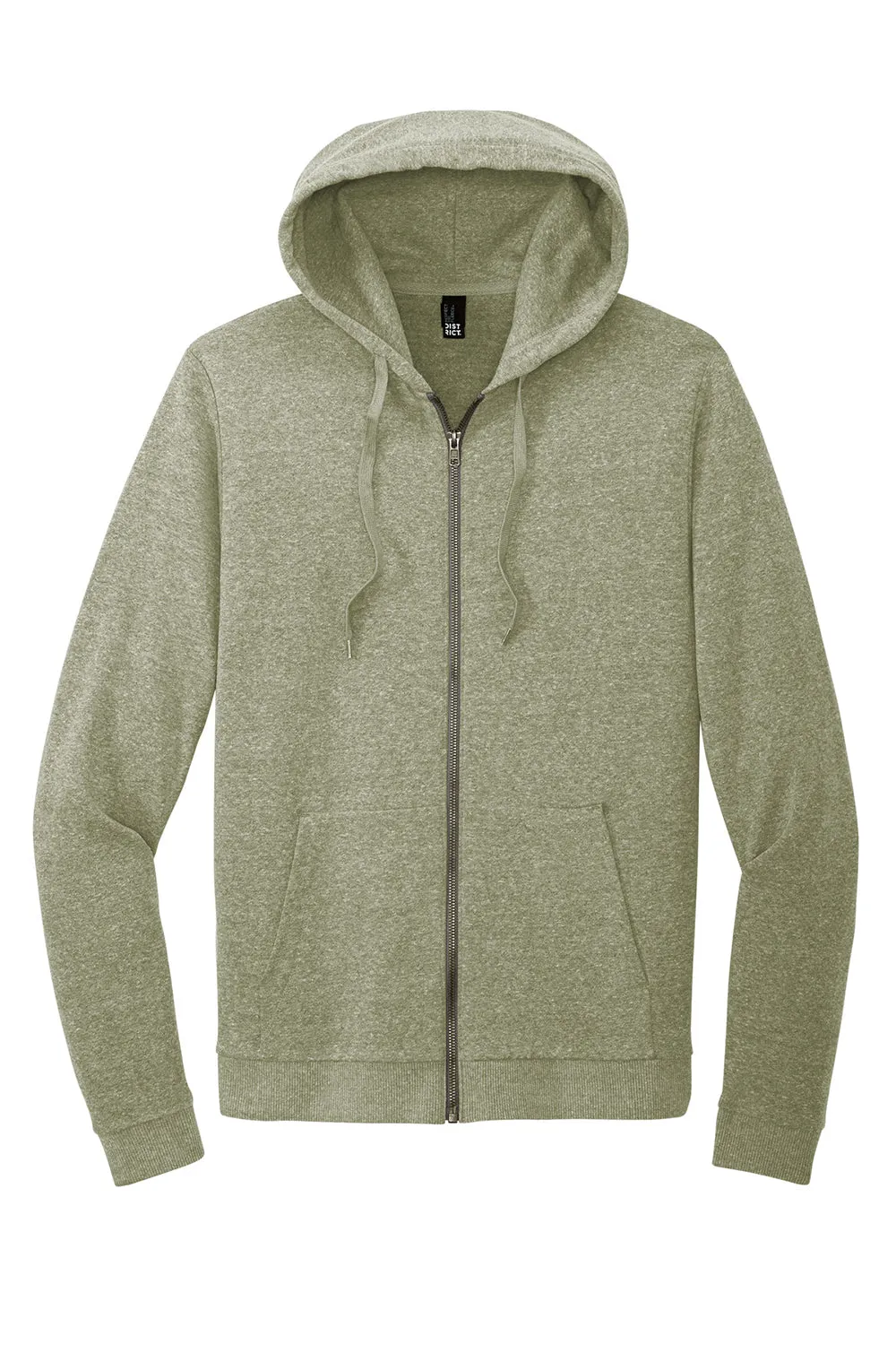 District Mens Perfect Tri Fleece Full Zip Hooded Sweatshirt Hoodie w/ Pockets - Military Green Frost
