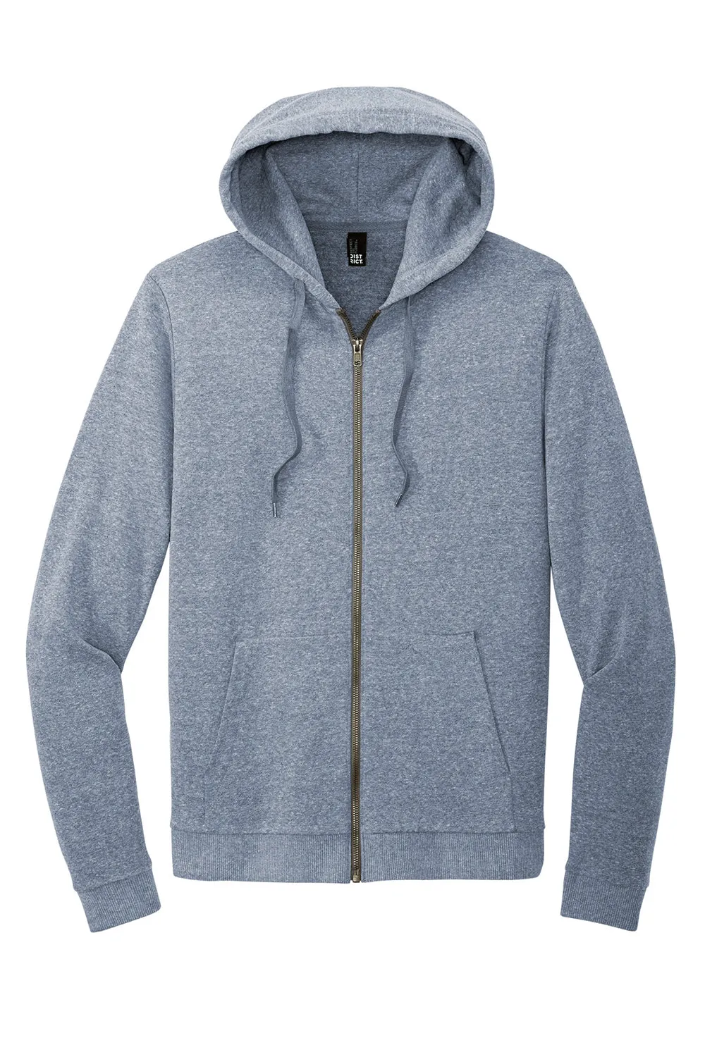 District Mens Perfect Tri Fleece Full Zip Hooded Sweatshirt Hoodie w/ Pockets - Navy Blue Frost