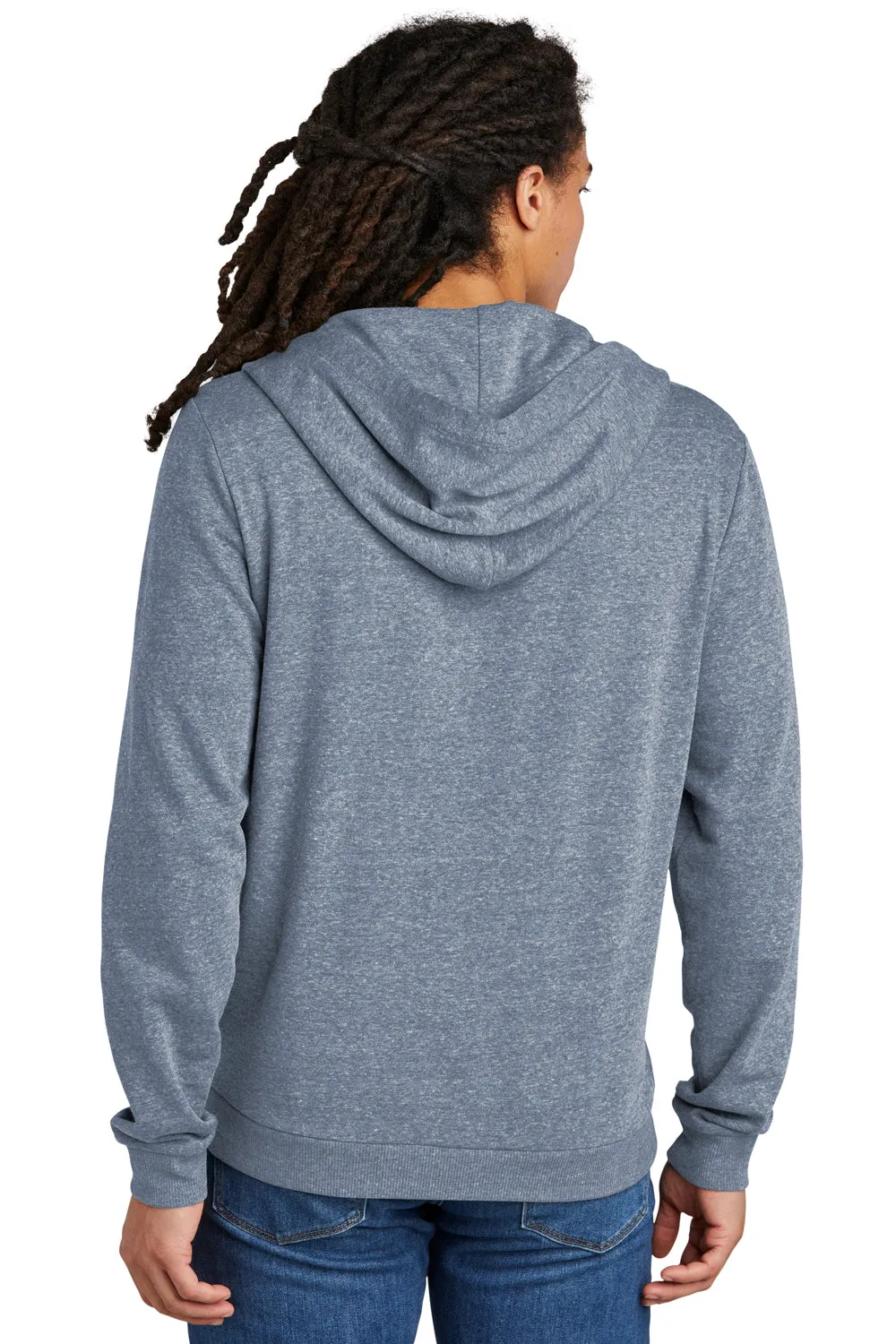 District Mens Perfect Tri Fleece Full Zip Hooded Sweatshirt Hoodie w/ Pockets - Navy Blue Frost