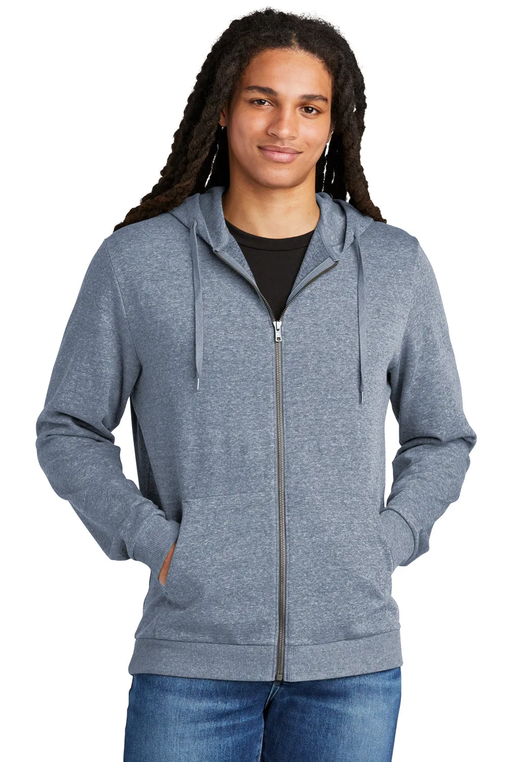 District Mens Perfect Tri Fleece Full Zip Hooded Sweatshirt Hoodie w/ Pockets - Navy Blue Frost