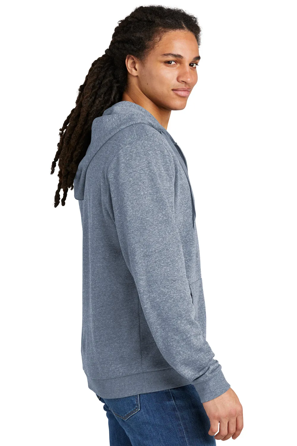 District Mens Perfect Tri Fleece Full Zip Hooded Sweatshirt Hoodie w/ Pockets - Navy Blue Frost