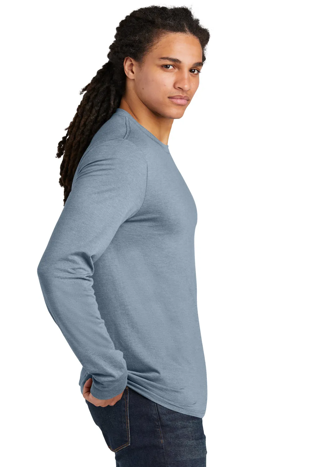 District Mens Perfect Tri Long Sleeve Crewneck T-Shirt - Heather Flint Blue