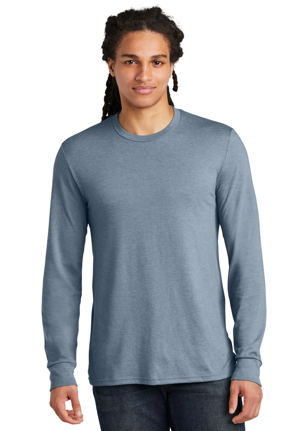 District Mens Perfect Tri Long Sleeve Crewneck T-Shirt - Heather Flint Blue