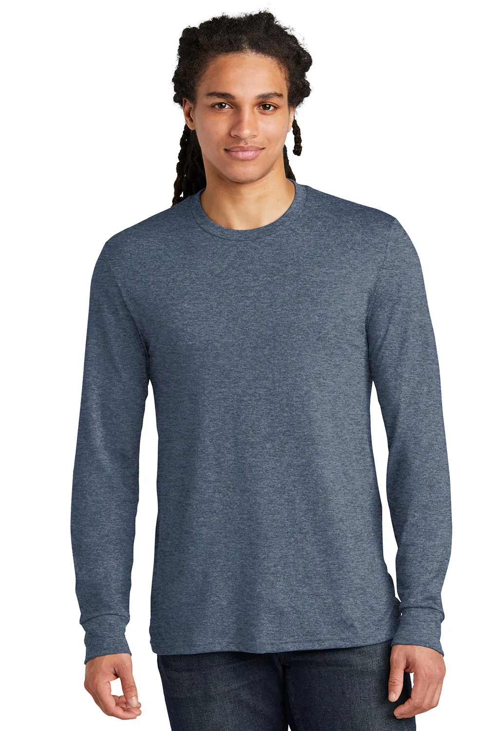 District Mens Perfect Tri Long Sleeve Crewneck T-Shirt - Navy Blue Frost
