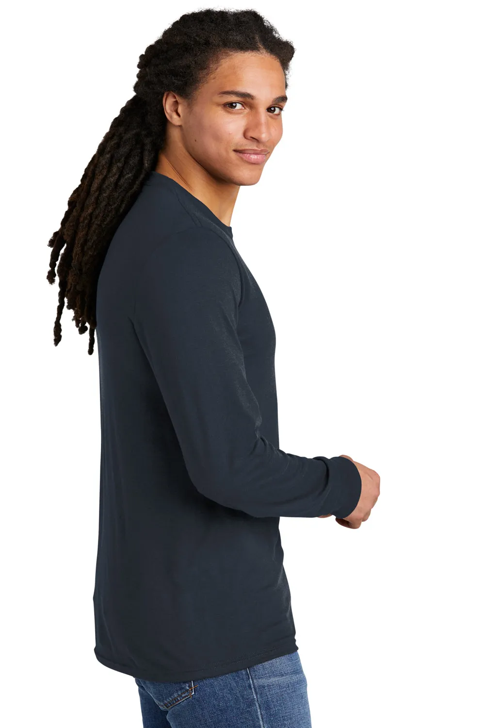 District Mens Perfect Tri Long Sleeve Crewneck T-Shirt - New Navy Blue