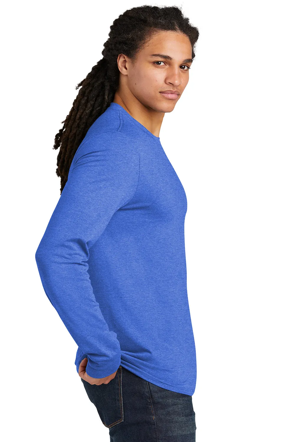 District Mens Perfect Tri Long Sleeve Crewneck T-Shirt - Royal Blue Frost