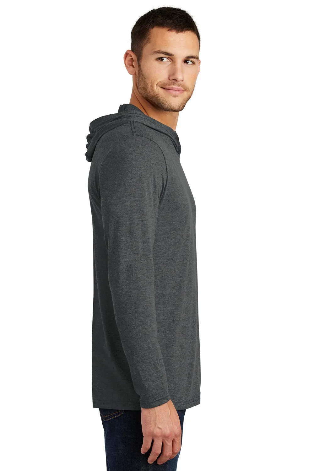 District Mens Perfect Tri Long Sleeve Hooded T-Shirt Hoodie - Black Frost