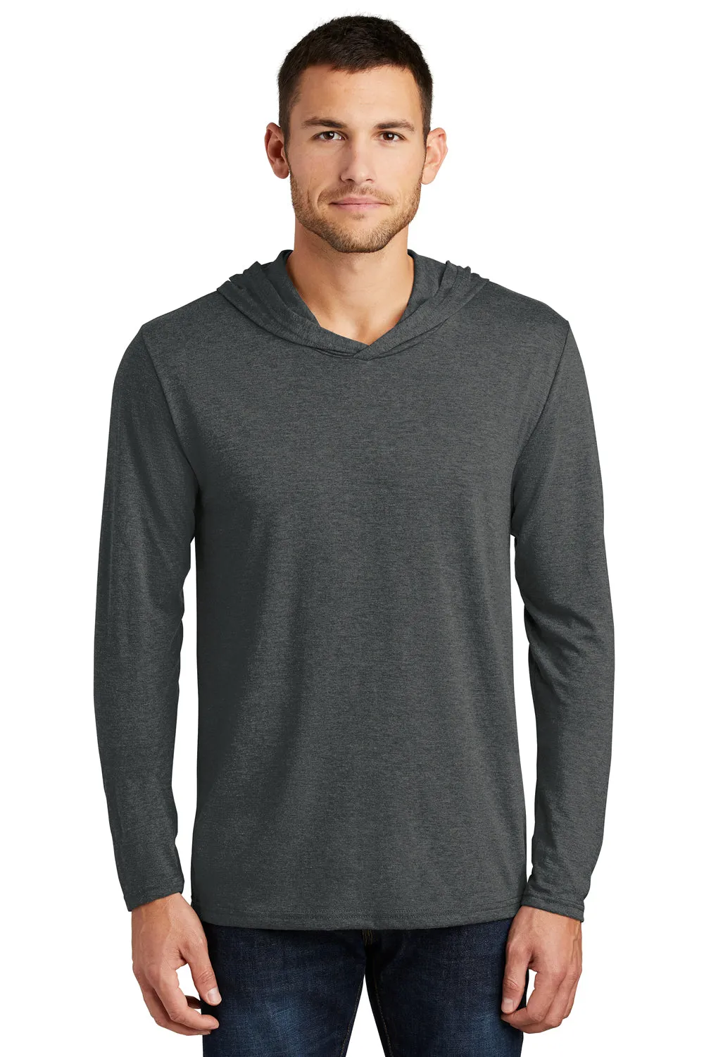 District Mens Perfect Tri Long Sleeve Hooded T-Shirt Hoodie - Black Frost