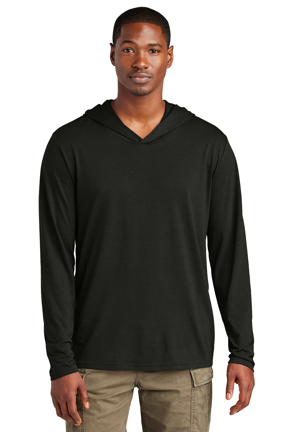 District Mens Perfect Tri Long Sleeve Hooded T-Shirt Hoodie - Black