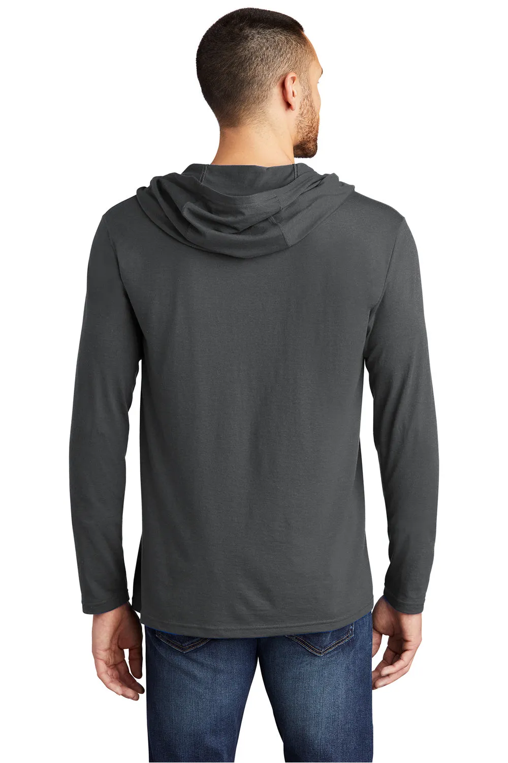 District Mens Perfect Tri Long Sleeve Hooded T-Shirt Hoodie - Charcoal Grey
