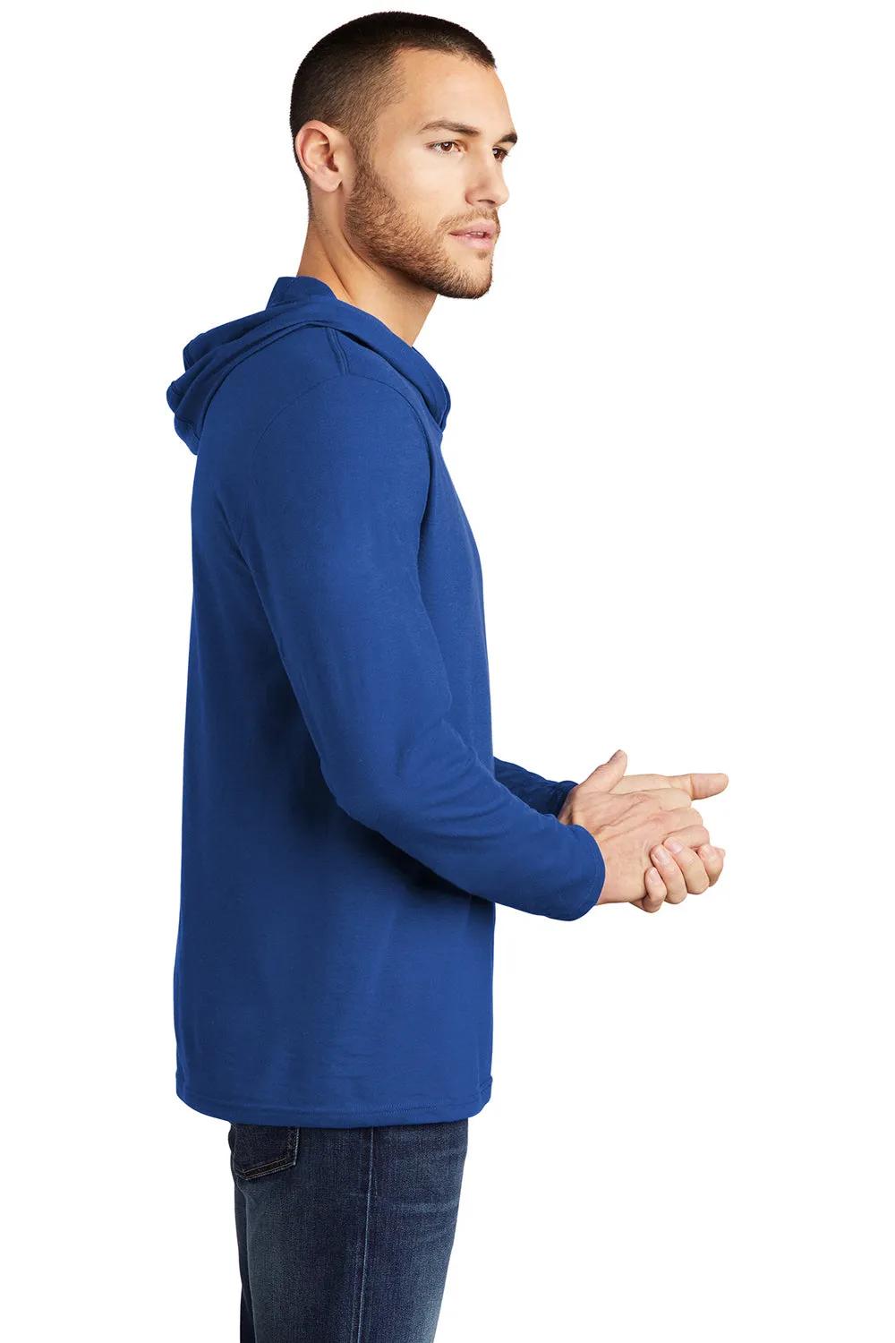 District Mens Perfect Tri Long Sleeve Hooded T-Shirt Hoodie - Deep Royal Blue