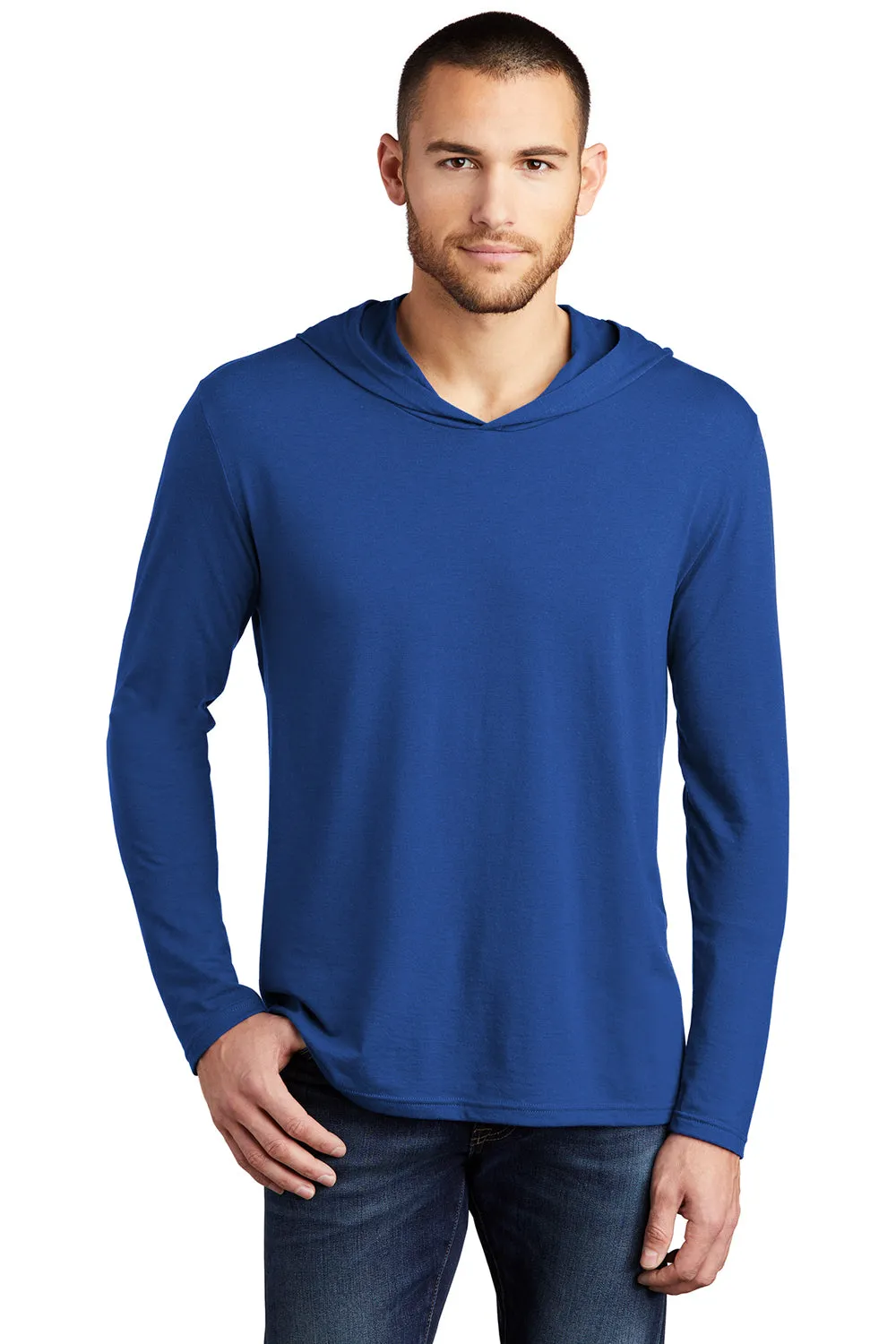 District Mens Perfect Tri Long Sleeve Hooded T-Shirt Hoodie - Deep Royal Blue