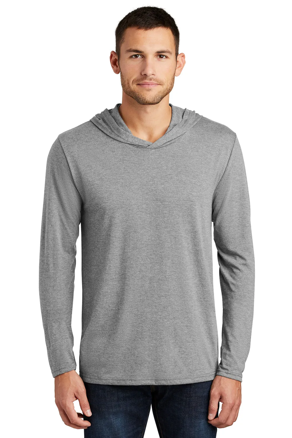 District Mens Perfect Tri Long Sleeve Hooded T-Shirt Hoodie - Grey Frost