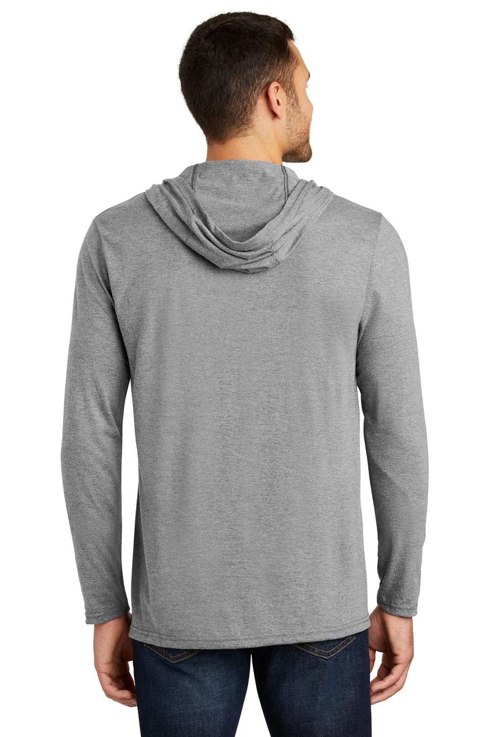 District Mens Perfect Tri Long Sleeve Hooded T-Shirt Hoodie - Grey Frost