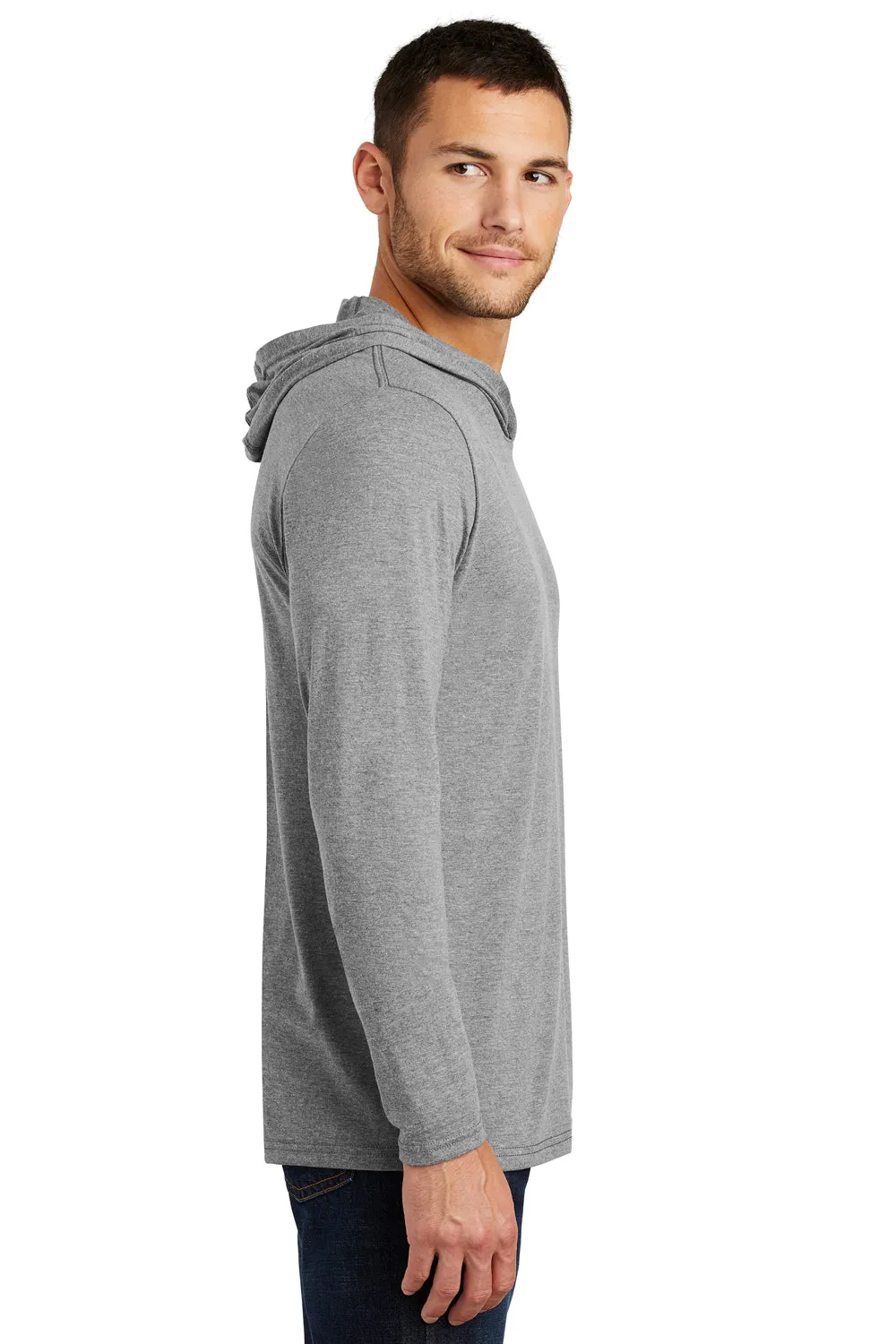 District Mens Perfect Tri Long Sleeve Hooded T-Shirt Hoodie - Grey Frost