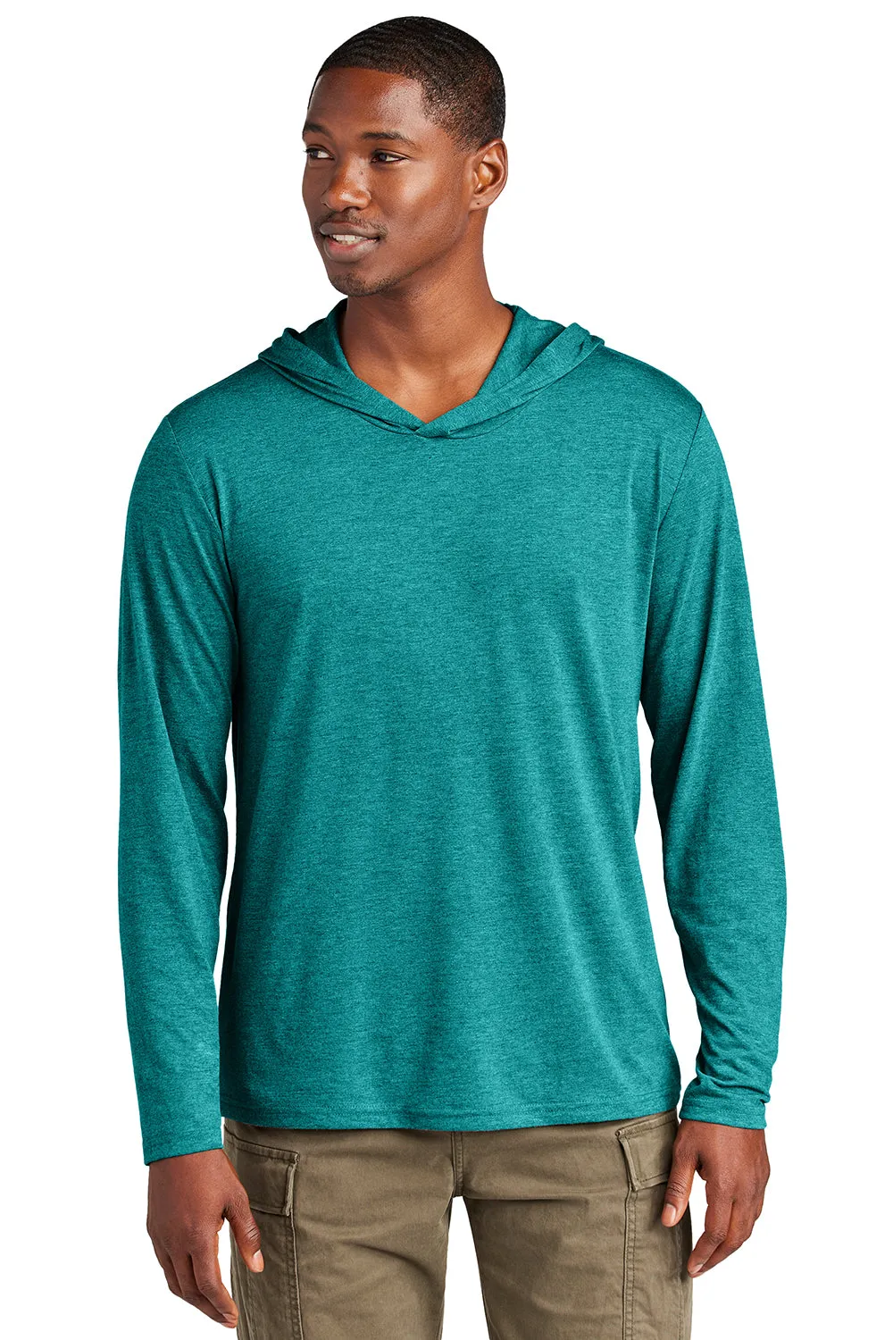 District Mens Perfect Tri Long Sleeve Hooded T-Shirt Hoodie - Heather Teal Green